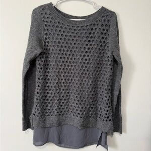 The Limited open knit lined relaxed fit pullover sweater gray crew neck